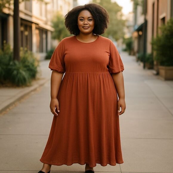 Amazon Essentials Women's Crewneck Short Sleeve Knit Midi Dress Caramel XX-Large - Picture 10 of 10